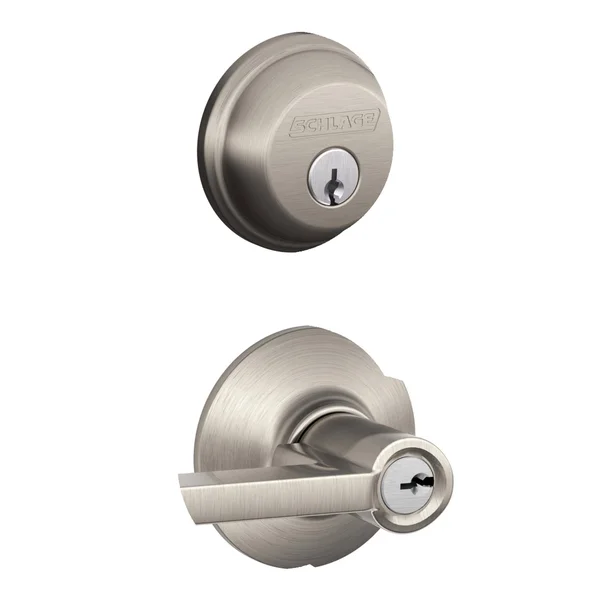 Schlage Satin Nickel Single Cylinder Deadbolt & Keyed Entry Latitude Lever