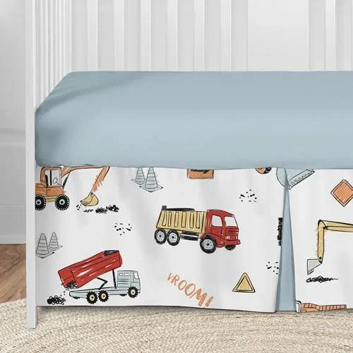 Sweet Jojo Designs Construction Truck Baby Boy Nursery Crib Bedding Set - 5 Pieces - Grey Yellow Orange Red and Blue Transportat