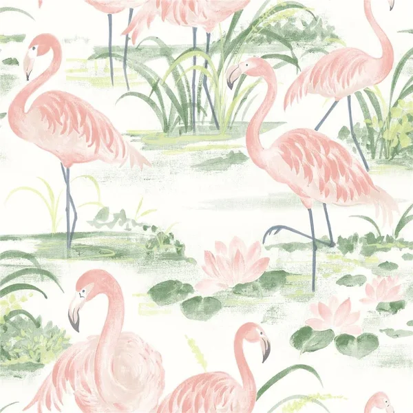 Chesapeake 3120-13601 Everglades Coral Flamingos Wallpaper, Pink