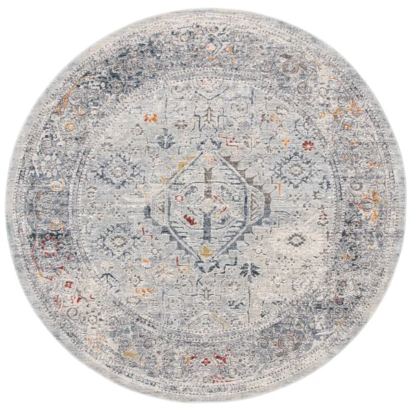 Safavieh History Rug Collection HIS584F - Light Grey - Navy - 5&-1x22 x 7&-6x22