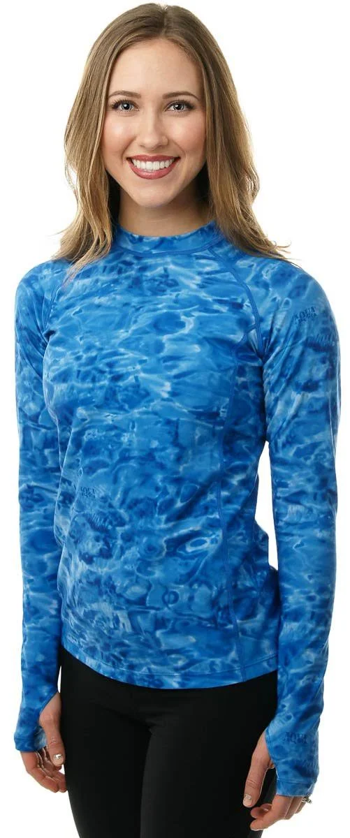Aqua Design Womens Long Sleeve Sun Protection Rash Guard Swim Surf Snorkel Shirt with Thumb Holes, Royal Ripple, S, Women's, Siz