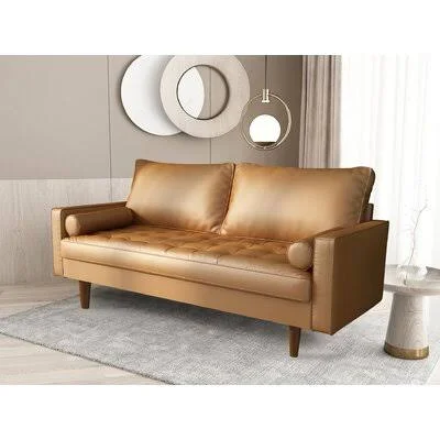 Square Arm 69.68x22 Wide PVC Sofa George Oliver Leather Type: Brown Faux Leather