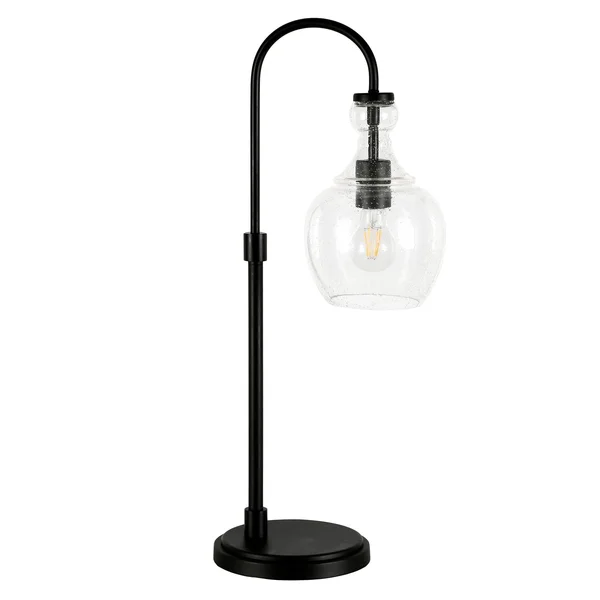 Verona Arc Table Lamp - Brushed Brass with Seeded Glass Shade