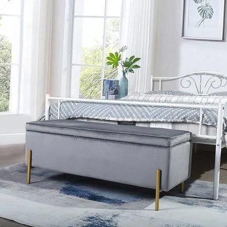 Furniturer Tudor Middlewich Upholstered Flip Top Storage Bench Grey
