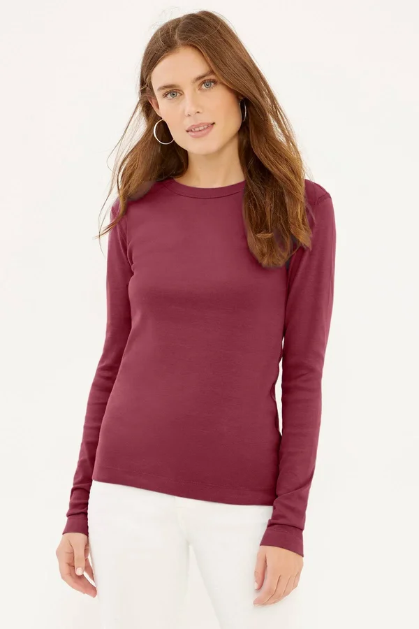 Three Dots AA2C035 1x1 Long Sleeve Crew Neck Tee, Deep Ocean