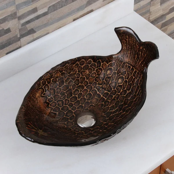Elite Atlantic Whale Pattern Tempered Glass Bathroom Vessel Sink
