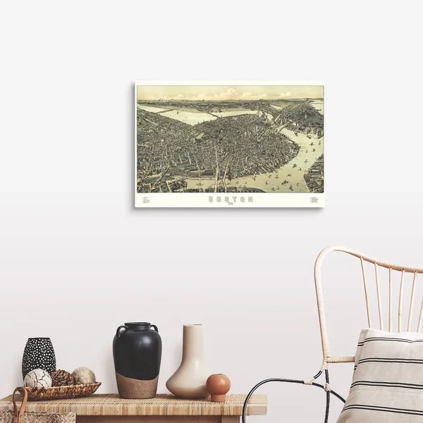 Vintage Birds Eye View Map of Boston - Massachusetts, Canvas Wall Art, 30x20, Great Big Canvas