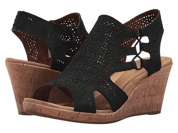 Rockport Womens Cobb Hill Janna Perf Bootie Black Nubuck Sandal - 9.5 M