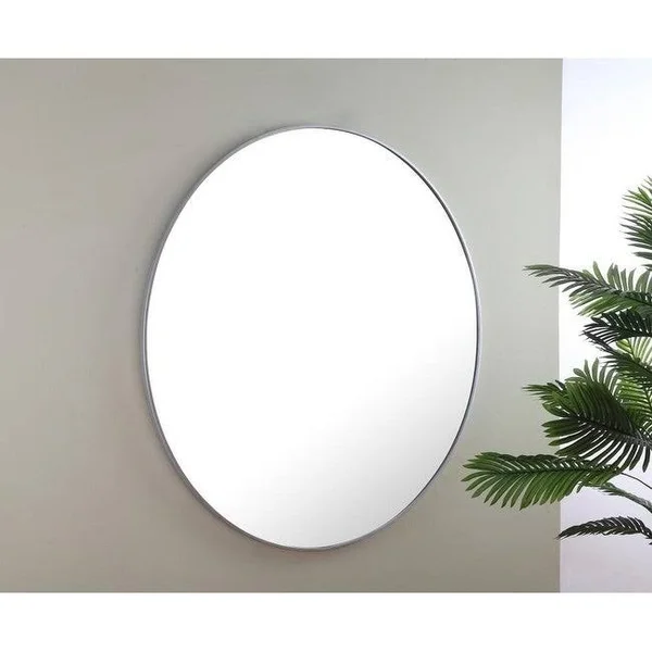 Strick & Bolton Prine 48-Inch Metal Frame Round Mirror - Silver - Silver, 48 inches x 48 inches