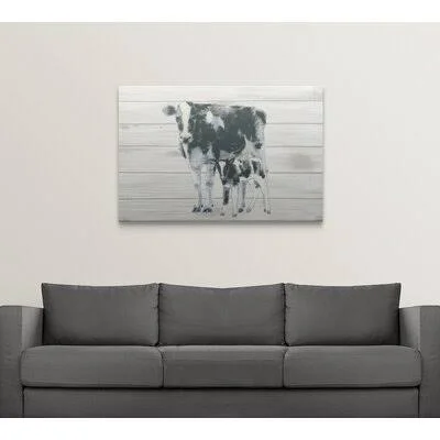 Clairborn &Cow and Calf on Wood& by Emily Adams Painting Print August Grove Format: Canvas, Size: 32x22 H x 48x22 W x 1.5x22 D