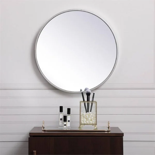 Metal Frame Round Mirror 18 inch in Silver - Elegant Lighting MR4818S