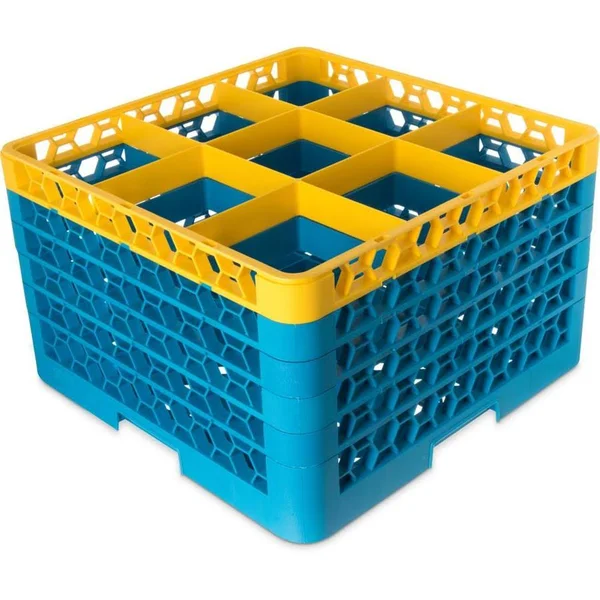 Carlisle RG9-5C411 OptiClean 9 Compartment Yellow Color-Coded Glass Rack with 5 Extenders