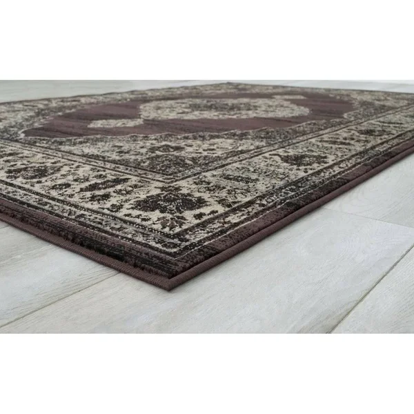 Allstar Rugs Distressed Espresso and Black Rectangular Accent Area Rug with Mocha Persian Design - 7& 6x22x9& 8x22