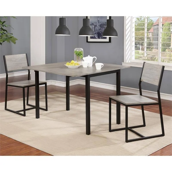 Furniture of America Ervin 3-Piece Wood Dining Table Set in Gray and Sand Black