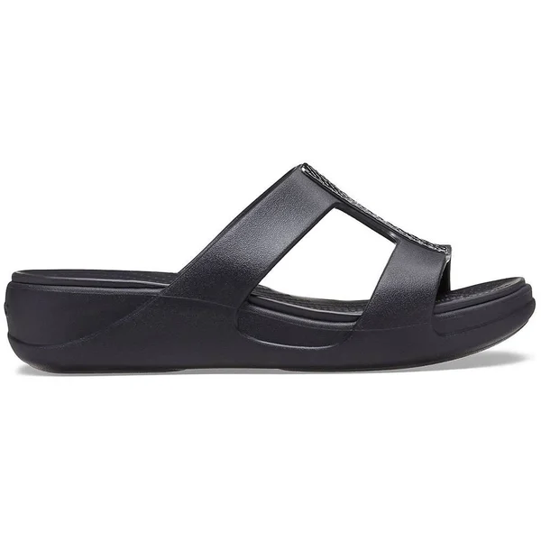 Crocs Monterey Metallic Slip-On Wedge - Black - Flat Sandals