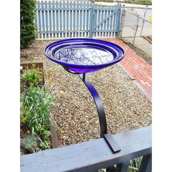 12'' Cobalt Blue Crackle Birdbath with Rail Mount Bracket