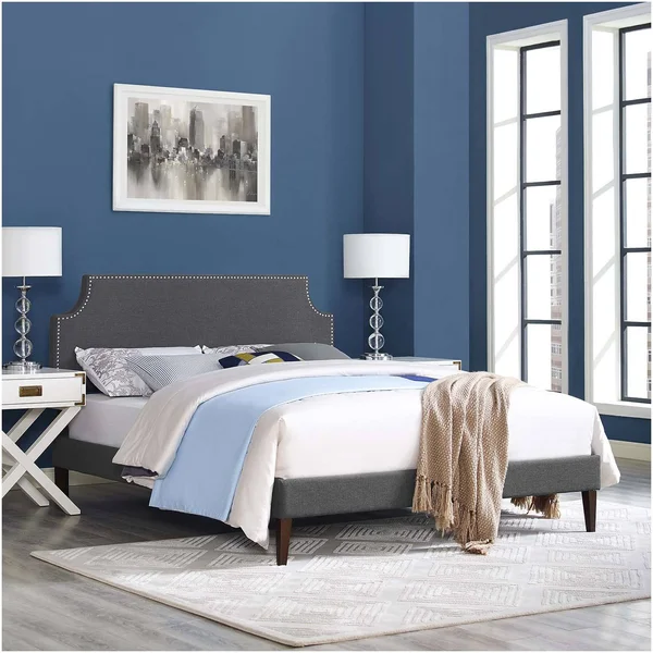 Modway Corene King Fabric Platform Bed with Squared Tapered Legs Gray