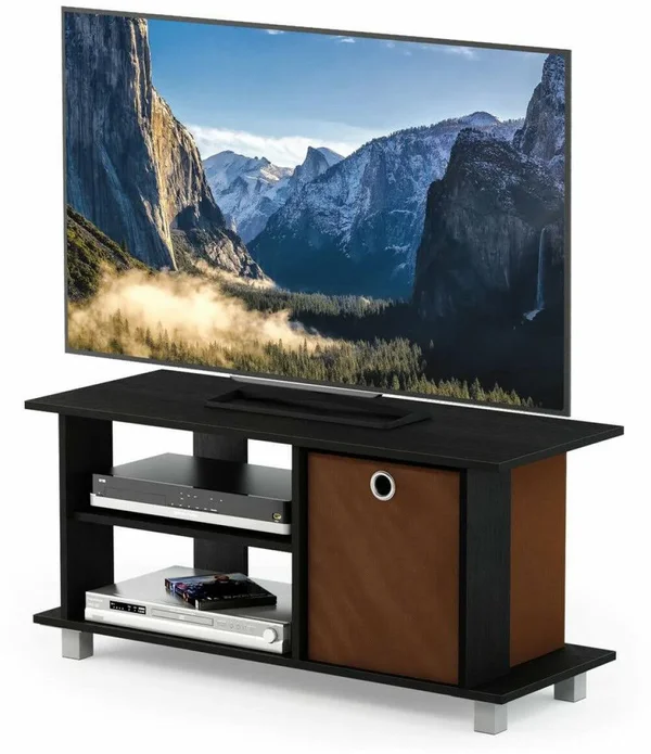 Furinno Simplistic Americano & Medium Brown TV Entertainment Center with Bin Drawers