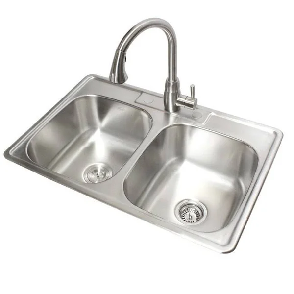 Contempo Living ALTD-5050-D 33 in. Top Mount Drop in 50 by 50 Double Bowl Kitchen Sink - Stainless Steel 18 Gauge