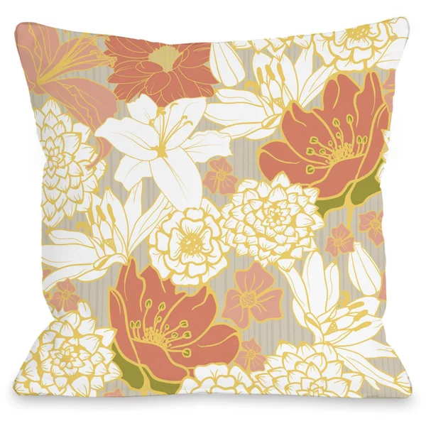 Oriental Flowers Indoor Throw Pillow by OneBellaCasa, Blue, 20 inchx20 inch