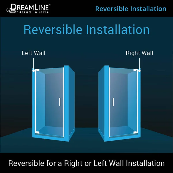 DreamLine SHDR-4125720-04 Elegance 25 1/4 -27 1/4x22 Frameless Pivot Shower Door Brushed Nickel