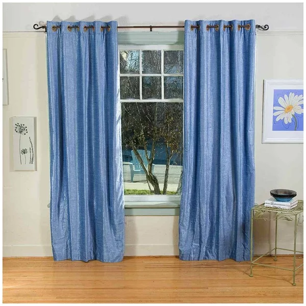 Light Blue Ring, Grommet Top Velvet Curtain, Drape, Panel - Piece