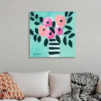 Blooms & Stripes by Kait Roberts - Painting Print on Canvas Winston Porter Format: Wrapped Canvas - Size: 30x22 H x 30x22 W x