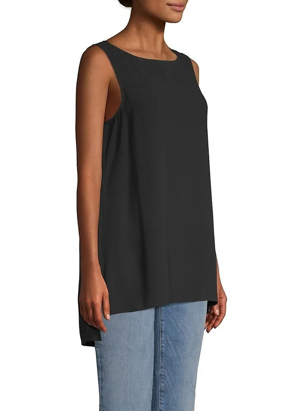Eileen Fisher System Long Shell in Silk Georgette Crepe - Black - Xs