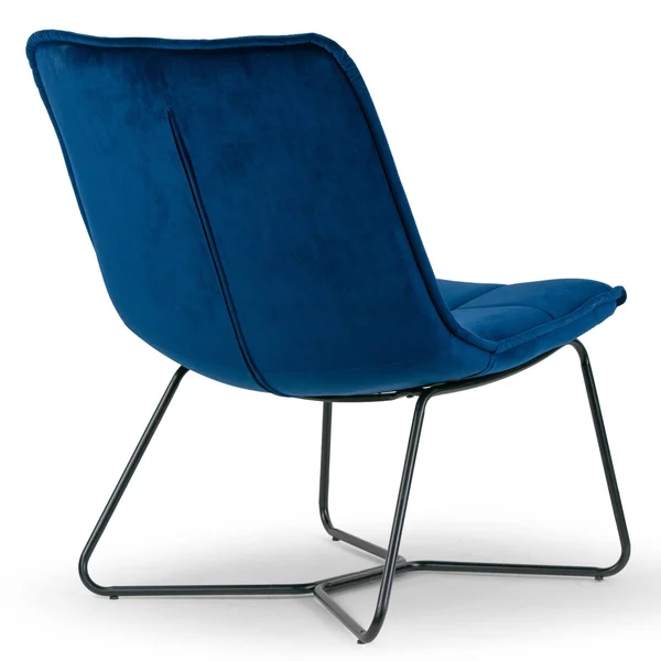 Glamour Home Aurele Blue Velvet Fabric Armless Accent Chair with Black Metal Legs