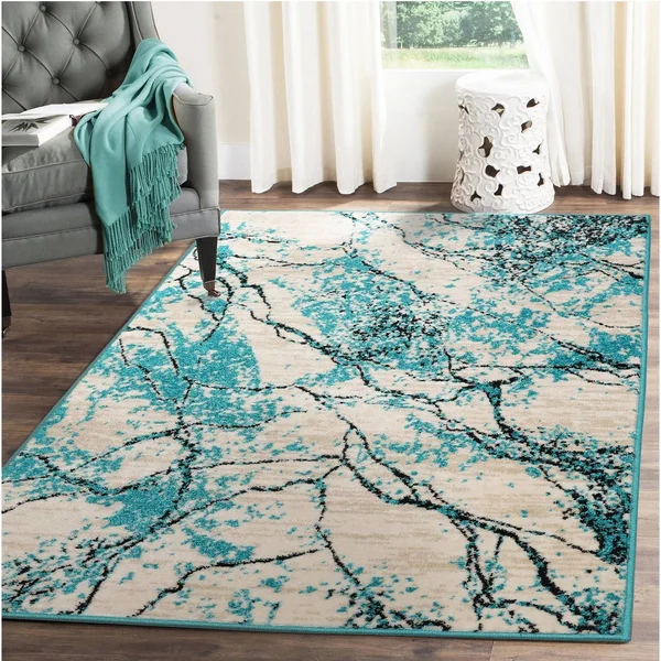 Loombloom Persian Polypropylene Lightning Modern & Contemporary Oriental Area Rug - 5& 1x22 x 7& 6x22 - Aqua