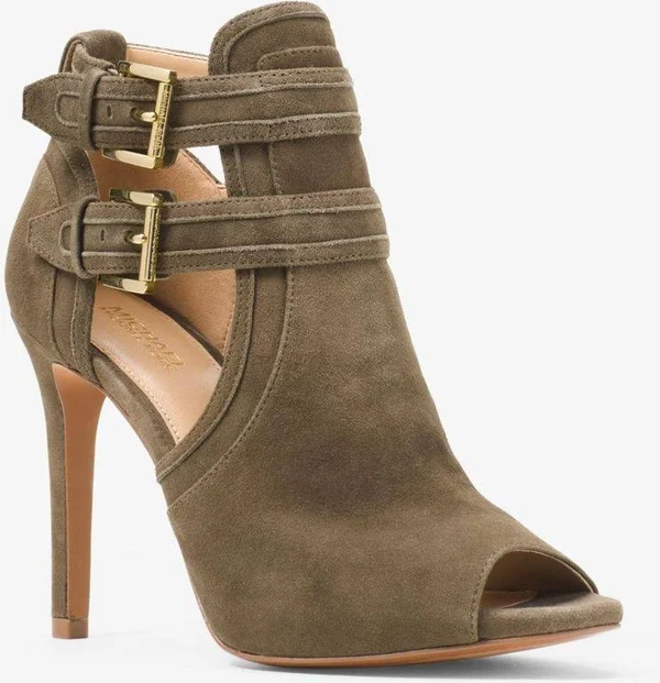 Michael Kors Blaze Suede Open-Toe Bootie Green 5