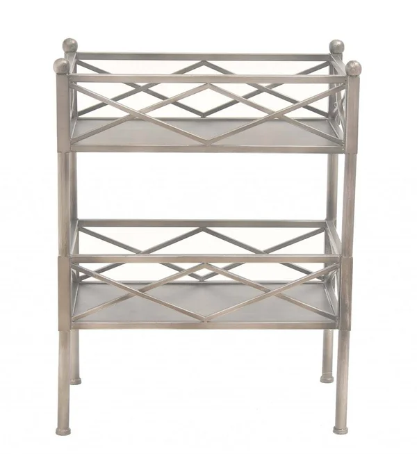 Stylish Brushed Silver 2 Shelf End Table Gray, Metal