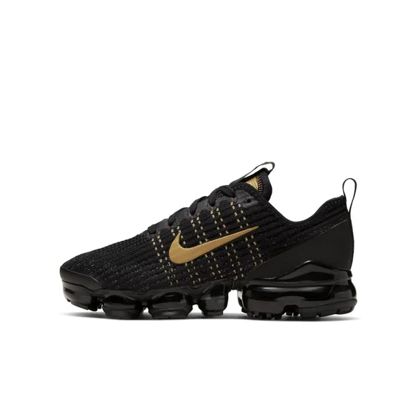 Nike Air VaporMax Flyknit 3 Black/Gold Grade School Kids& Shoes, Size: 5