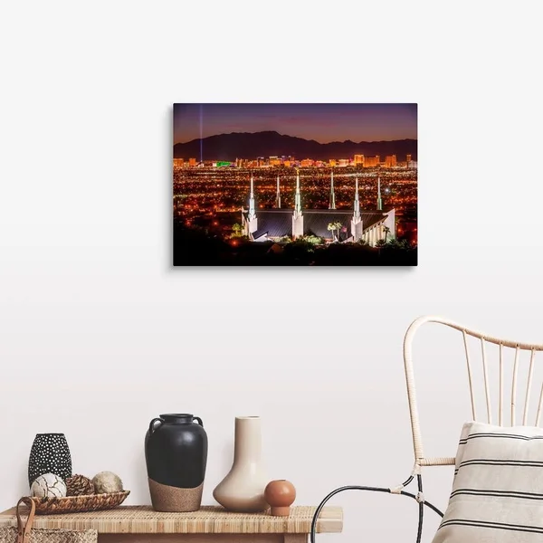 Las Vegas Nevada Temple, Night, View from The Hill, Sunrise Manor, Nevada, Large Solid-Faced Canvas Wall Art Print, Great Big