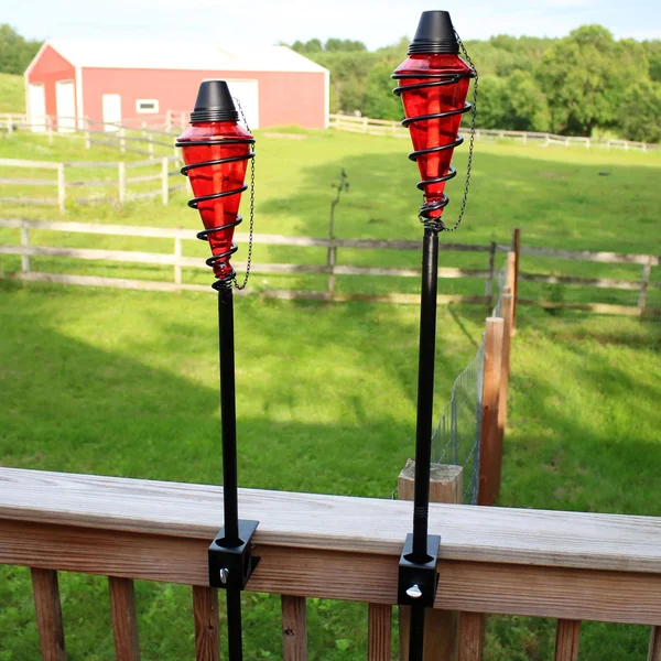 Sunnydaze 2-in-1 Metal Swirl with Red Glass Outdoor Lawn Torch - Set of 2
