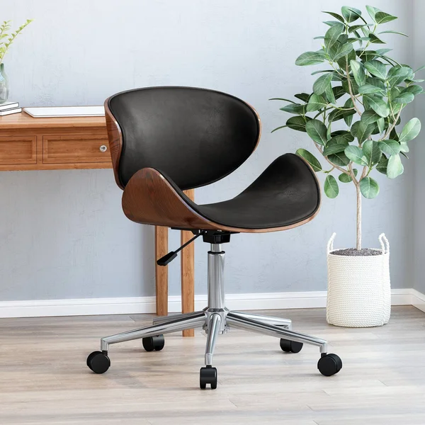 Christopher Knight Home Dawson Armless Office Chair - Midnight Black + Chrome + Walnut
