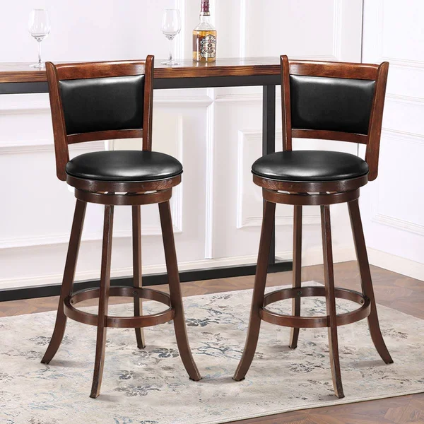 Costway Set of 2 29'' Swivel Bar Height Stool Wood Dining Chair Upholstered Seat Espresso