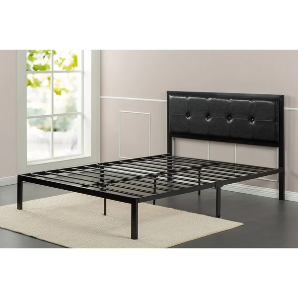 Priage Faux Leather Queen-Size Platform Bed - Black