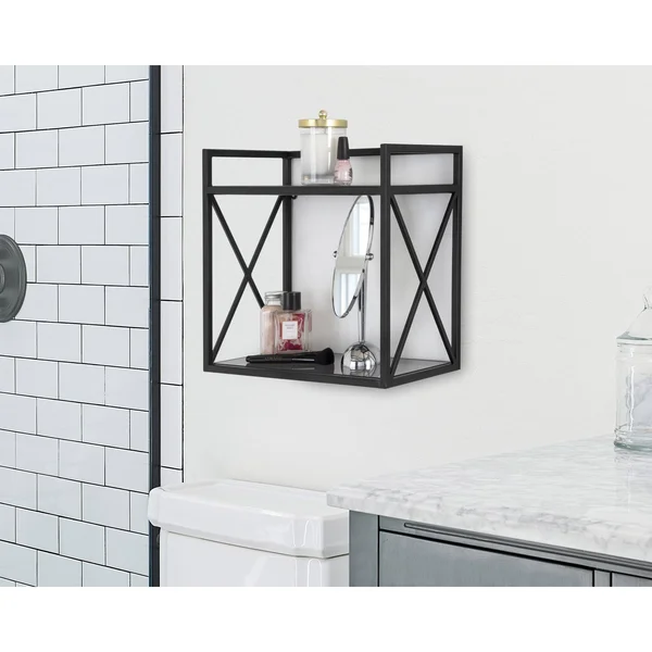 Kate and Laurel Blex Metal and Glass Wall Shelf - 18x8x15 - Black