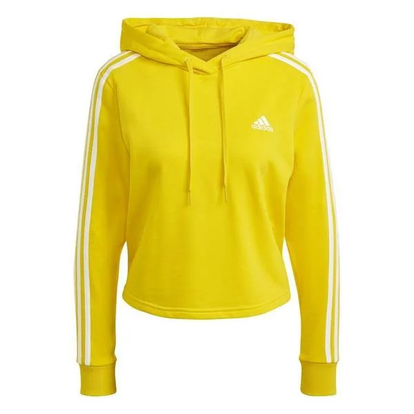 Adidas Women's Essentials 3-Stripes Cropped Hoodie - Small, Yellow