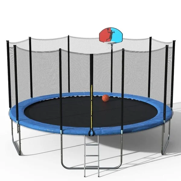 Online Euroco 15& Round Trampoline with Safety Enclosure - Basketball Hoop and Ladder