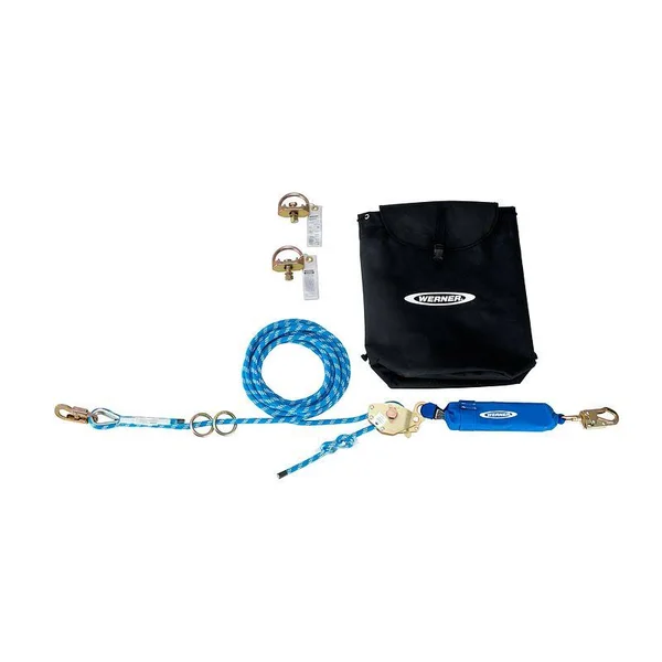 Werner L120030 30ft 2-Man Rope Horizontal Lifeline System - D-Bolt ANCHOR, Rope Tensioner