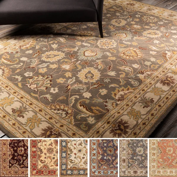 Hand-Tufted Nia Traditional Wool Area Rug (5& x 8&) Blue Beige
