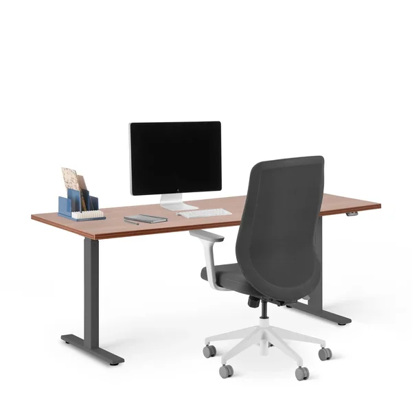Poppin Series L 2S Adjustable Height Sit-Stand Single Desk - Walnut, 72