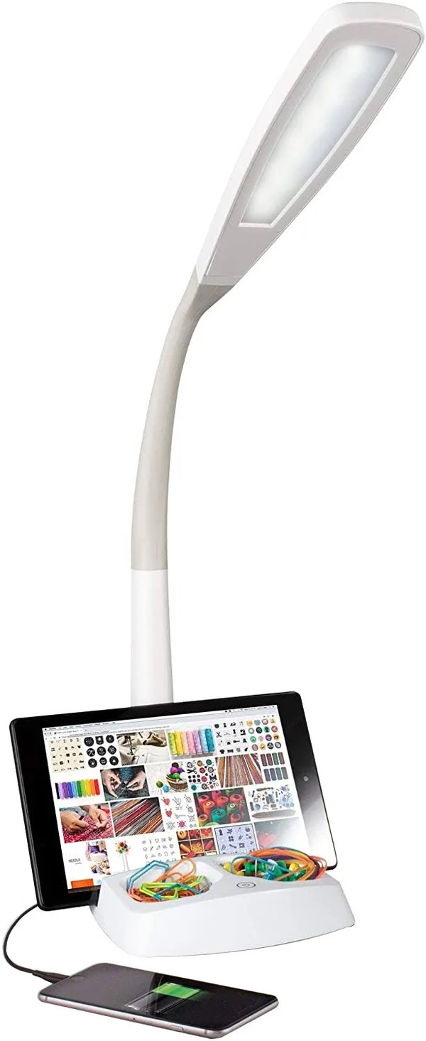 Wellness Series LED Desk Lamp Charging Station White Modern Contemporary Bulbs Included, 6.125 x 7.5 inches