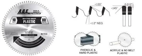Age Series MD7-602 Carbide Tipped Industrial Plastic 7-1/4 inch Dia x 60T M-TCG, -2 Deg, 5/8 Bore, C