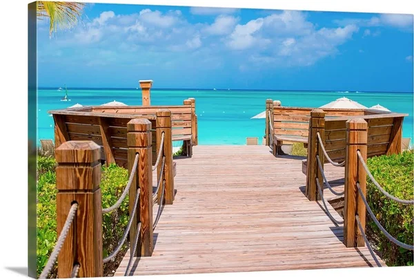 Tropical Landscape on Providenciales Island in The Turks and Caicos, Large Solid-Faced Canvas Wall Art Print, Great Big Canvas