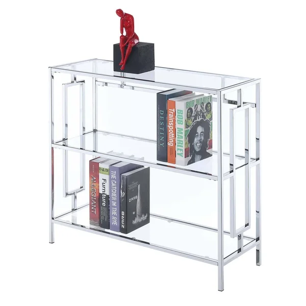 Silver Orchid Abeles Square Chrome 3-Tier Bookcase