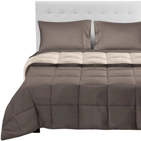 Bare Home Reversible Bed-in-a-Bag Down Alternative Comforter/Sheet Set - Comforter: Sand/Taupe, Sheets: Taupe - Queen