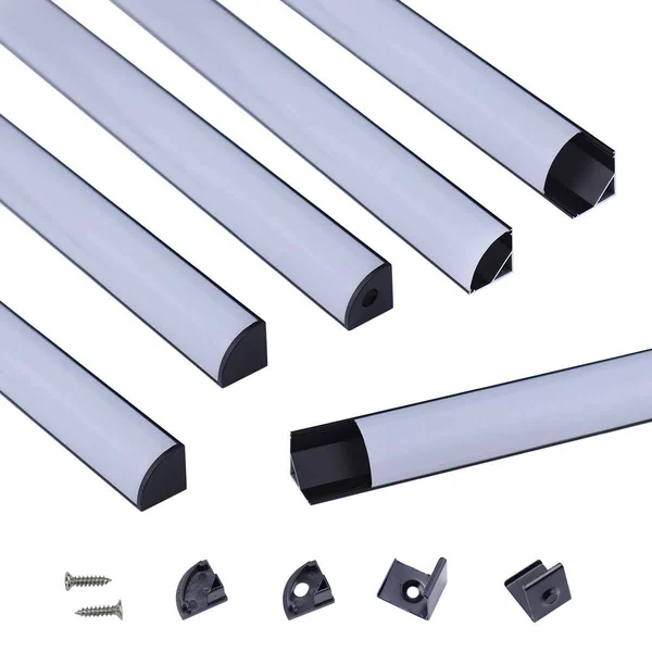 Muzata 6Pack 3.3ft/1m Black LED Channel System with Milky White Cover Lens Frosted Diffuser - Aluminum Extrusion Profile Housing